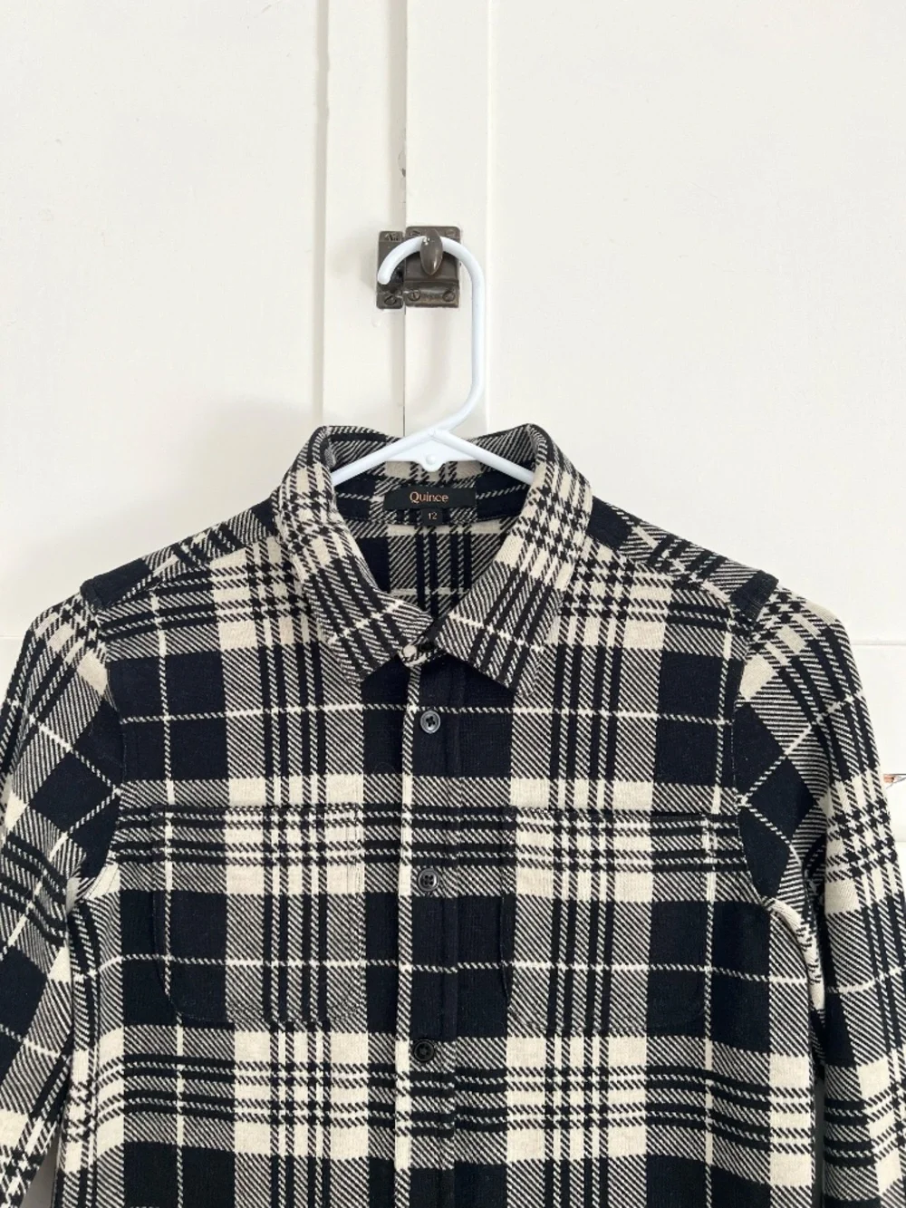 Quince Girls Plaid Fleece Shirt Stretch Button Front Size 12